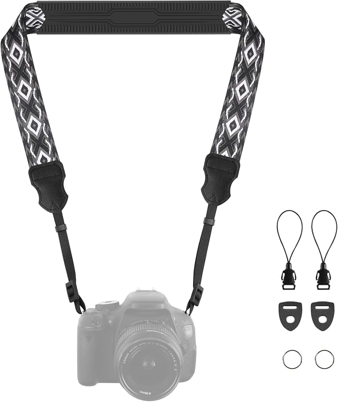 FIEIL Neck Strap Silicone Camera Straps - Padded Camera Strap, 1.5" Wide Adjustable Neck Strap - Compatible with Canon, Nikon, Sony, and More DSLR and Mirrorless Cameras (Khaki Gray Black Rhombus) by FIEIL