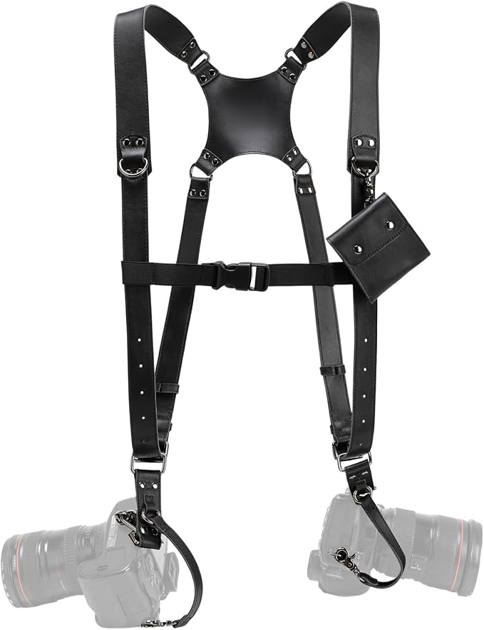 Dual Camera Harness Camera Straps Holster for Photographers Comfort Version | camera holster leather harnes spider holster camera belt camera harness for photographers leather harness camera neck strap by Honikoo