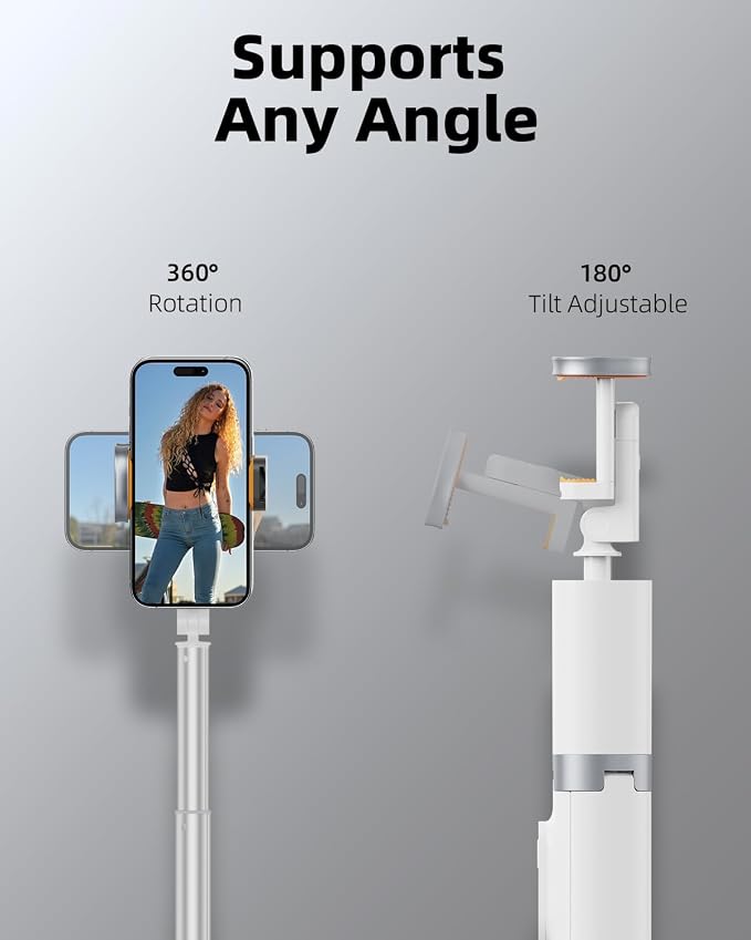 TODI 63" Phone Tripod, Extendable Selfie Stick with Wireless Remote and Phone Holder, Portable All-in-1 Cell Phone Tripod Stand for Video Recording, Compatible with iPhone/Android (White) - Image 6