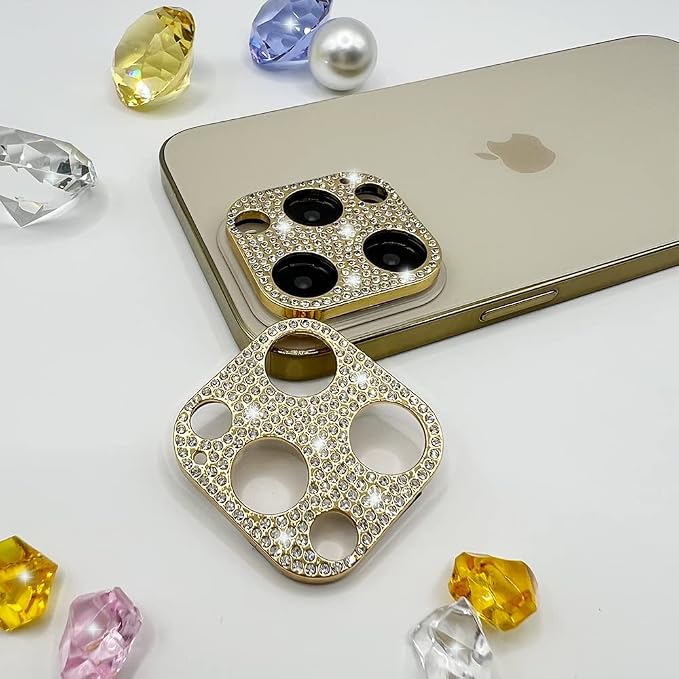 2 Pack Glitter Camera Lens Cover Protector Compatible with iPhone 13 Pro/iPhone 13 Pro Max Metal Bling Diamond Camera Lens Cover Sticker Protector (Gold) by GSRYPC