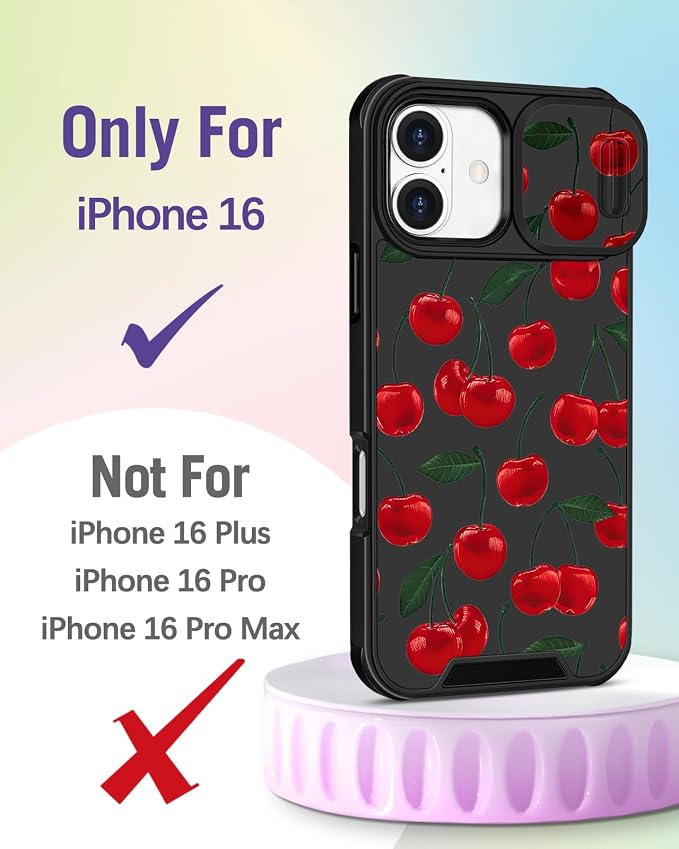 Buleens for iPhone 16 Case 6.1 Inch - with Ring Stand & Camera Cover Aesthetic Cute Designed for Women Girls Girly Pretty Kawaii Cherry Unique Teen Phone Case for iPhone 16 Compatible with Magsafe - Image 2