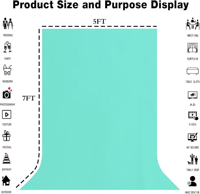 Turquoise Photography Backdrop for Photoshoot, Fabric 5x7ft | Polyester Studio Photo Backgrounds, Non Reflective, Easy to Hang, for Portrait Shoot, Product, Party Decor, Video Creation - Image 3