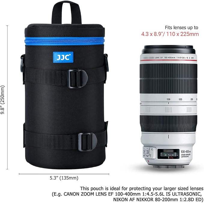 JJC Camera Lens Case Pouch, Padded Bag Fits Lens up to 4.3 x 8.9 (D x L) | for Canon RF 600mm/EF 70-200mm/Nikon Nikkor AF-S 70-200mm/AF 80-200mm Lens & More, Water-Resistant, with Shoulder Strap - Image 4