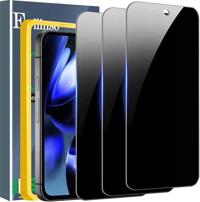 Ferilinso Privacy Screen Protector for Google Pixel 9A, Tempered Glass | 3 Pack, 9H+ Hardness, Military-Grade Shatterproof, Anti-Scratch, HD Clear, Case Friendly, Easy Installation, Bubble Free by Ferilinso