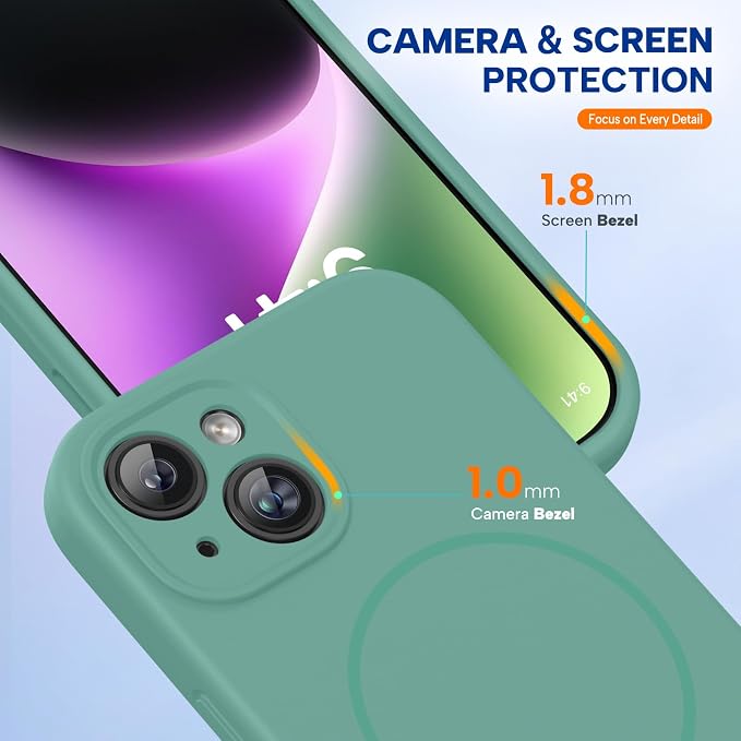 miracase Magnetic for iPhone 14 Case, [Soft Anti-Scratch Microfiber Lining], Compatible with MagSafe, Liquid Silicone Case Shockproof Drop Protection Phone Case for 14, Midnight Green - Image 7