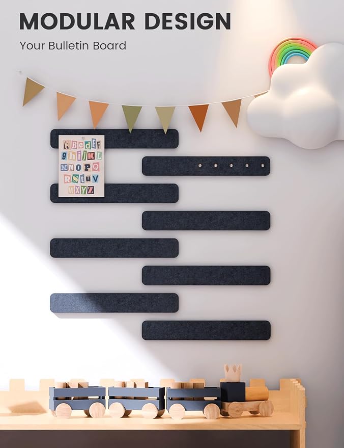 Fluxynara 13" x 2" Felt Wall Panels, Midnight Blue | 8-Pack Includes 50 Push Pins and Adhesive Tabs for Photos, Notes and Decor in Bedroom Doors, Home Office or Studios - Image 5