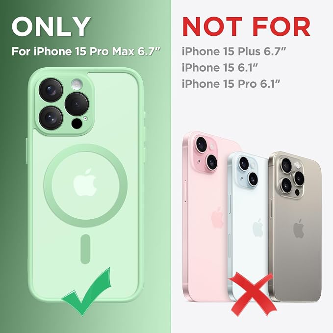 CAPRARO for iPhone 15 Pro Max Case, Compatible with MagSafe | Upgraded [Full Camera Protection] Shockproof Protective Slim Translucent Matte Magnetic Phone Case 6.7'', Bamboo Green - Image 2