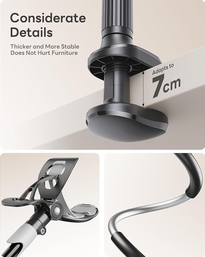 SAIJI Gooseneck Bed Phone Holder, Flexible Long Arm Phone Mount for Desk, Clip Bracket Clamp Stand, iPhone Stand, Mobile Cell Phone Stand Document Camera Nintendo Switch (Black) | 33.4" iPhone Stand, Mobile Cell Phone Stand for iPhone Air 17 Pro Max, 1... - Image 3