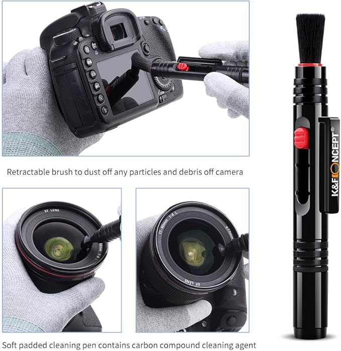 K&F CONCEPT Professional Lens Cleaning Kit for DSLR & Mirrorless Cameras with APS-C/Full-Frame Sensor Cleaning Swabs/Lens Cleaner/Gloves/Camera Blower/Lens Pen Brush/Microfiber Cloths/Carrying Case - Image 6