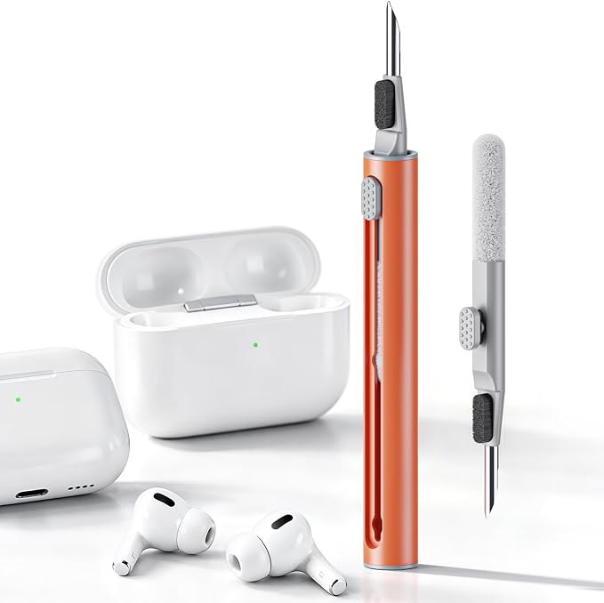 Hyashee Cleaner Kit for Airpods Pro 1 2 3 Multi-Function Cleaning Pen with Soft Brush Flocking Sponge for Bluetooth Earphones Case Cleaning Tools (Orange) by HyasheeDesignforElectronics