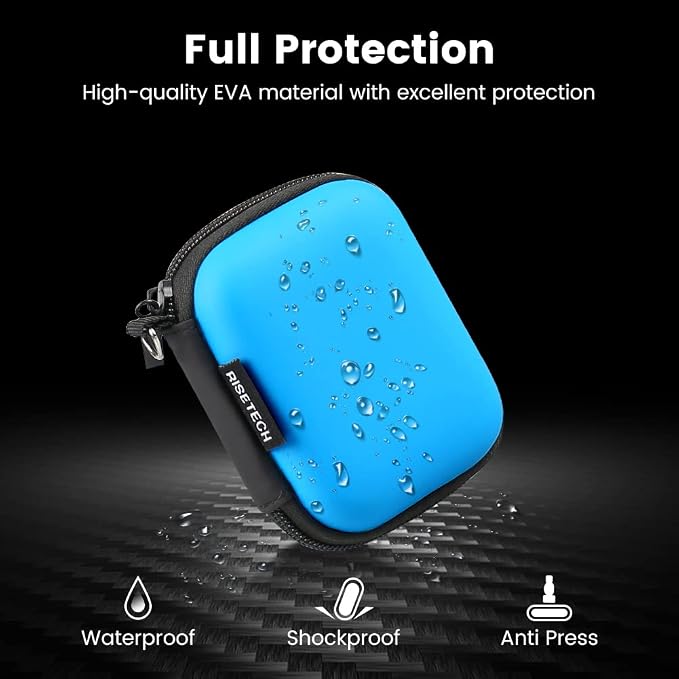 Earphone case, RISETECH Earbud Carrying Case Holder Hard EVA Headphone Small Zipper Pouch Compatible with Beats Fit Pro, TOZO A1, Bose Soundsport, EarPods, AirPods, Sony Wired Earbuds with Clip -Blue - Image 5