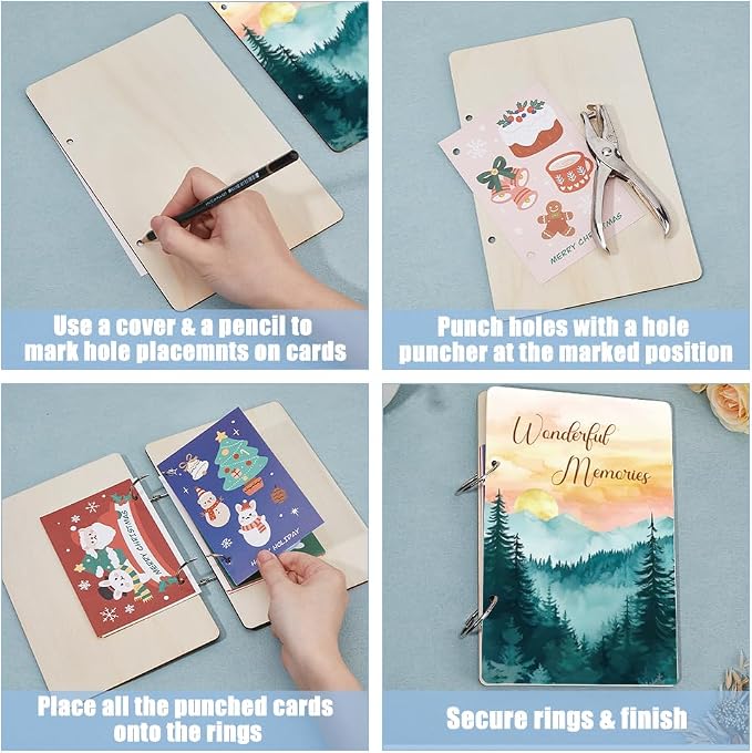 SUPERDANT Wonderful Memories Greeting Card Holder Organizer Wooden Card Keeper Binder Planning Book Sunset Mountain Birthday Cards Keeper Photo Album Graduation Wedding Planner Journal Keepsake Gift - Image 4