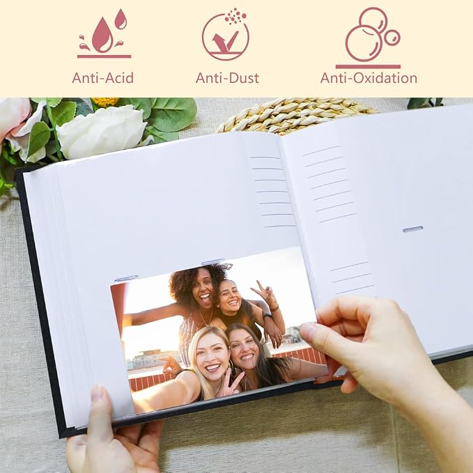 Holoary Photo Album 4x6 200 Photos, 200 Pockets 4”x6” Picture Album, Linen Fabric Cover Big Picture Book for Photos with Writing Area, 4x6 Photo Albums for Family Weddings Travel Memories(Black) - Image 7