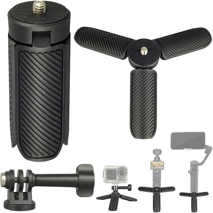 Mini Tripod for DJI OSMO Pocket 4/3, Portable Handheld Tripod Handle Grip Self Stick Desk Tabletop Stand Mount with 1/4 Screw for DJI OSMO NANO Action 6 5 Pro 4/Gopro13 12/Insta360 X5 X4 Ace Pro/AKASO by Unknown