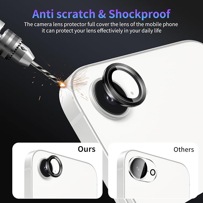 Camera Lens Protector for iPhone 16e / iPhone 17e,1 Pack | Tempered Metal Glass Camera Cover Film,HD Clear,Anti-Scratch Lens Screen Protector Film,Case Friendly,Black Titanium - Image 4