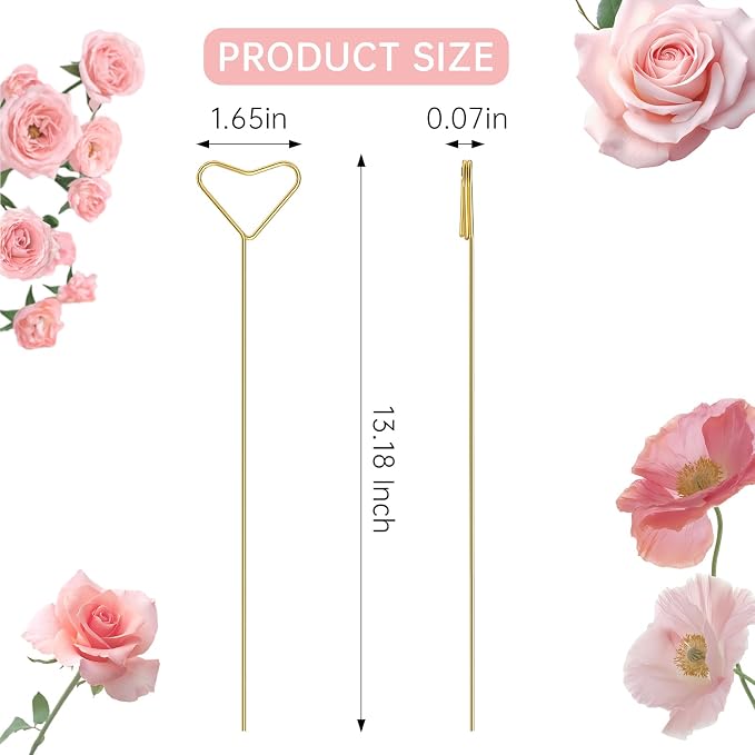 40 Packs Floral Card Holder Picks - Metal Gift Card Holder Sticks for Bouquets, Wedding Centerpieces, Photo Holder Sticks, Floral Picks for Cards, Picture Holders for Centerpieces, Heart-Shaped - Image 2