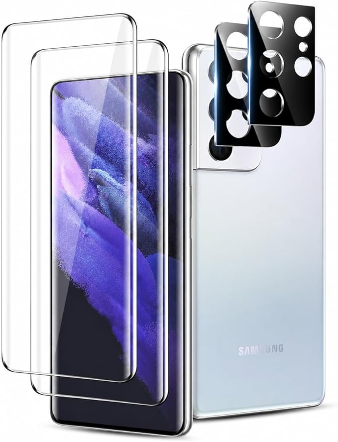 WILLONE 2+2 Pack for Samsung Galaxy S21 Ultra Screen Protector | Camera Lens Protector, 9H Tempered Glass, Fingerprint Unlock, HD Clear, Phone Case Fit by TechArmor