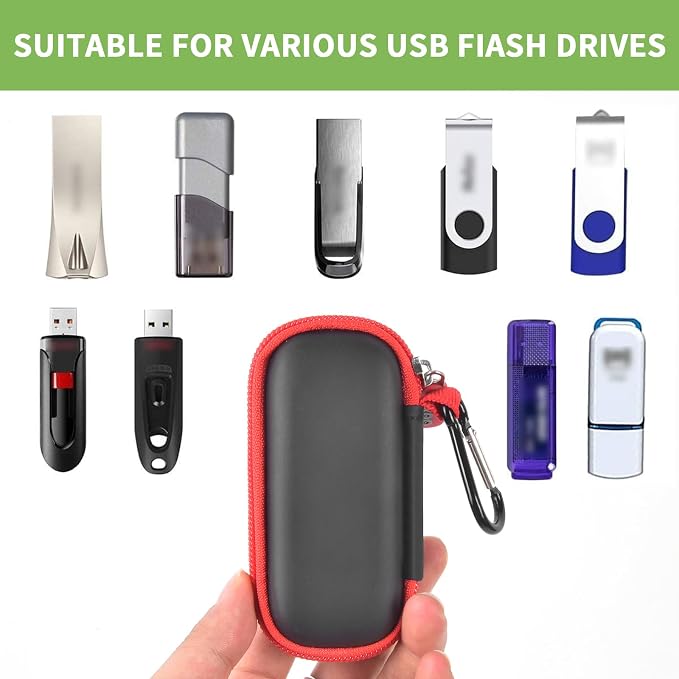 USB Flash Drive Case, SD Card/Thumb Drive/Memory Cards Holder, Bag Only | SDXC/SDHC Storage, Electronic Accessories Organizer for SanDisk / for Samsung, for Students/IT/Office/School/Travel, Red - Image 2