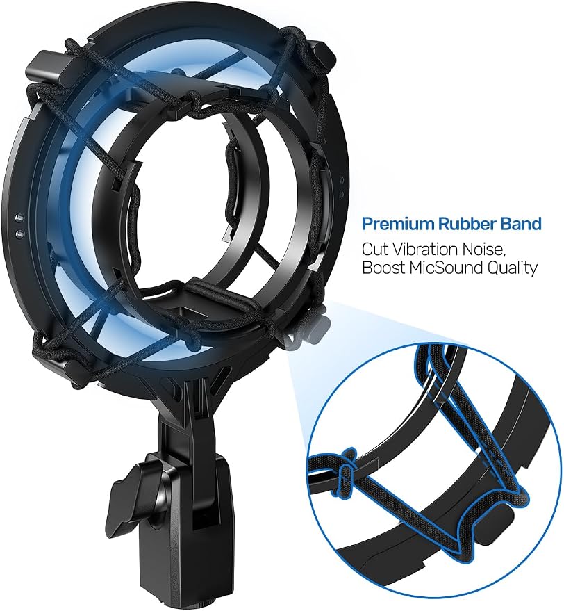 Custom Built Shock Mount with Pop Filter for AT2020 Microphones, Pro | Reduces Vibration Noise, Improves Recording Quality, Compatible with Audio Technica AT2020USB+, AT2035, AT4040 Condenser Mics - Image 3