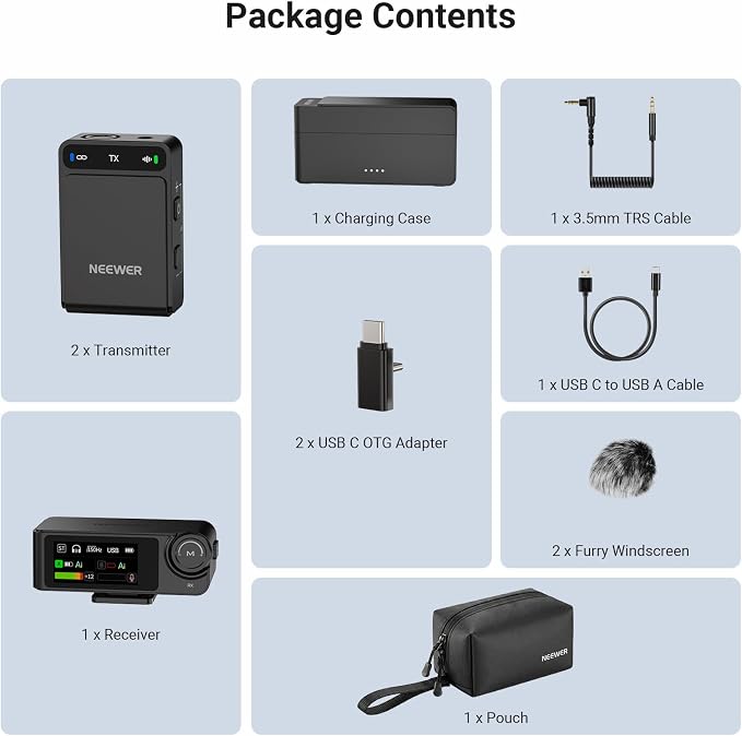 NEEWER CM36 Wireless Lavalier Microphone with Charging Case, App Control, AI Noise Cancellation, 48KHz/24bit, 85dB SNR, 54H Battery, 328ft Range, Mini Lav Mic for iPhone Android Phone Vlog Camera PC - Image 9