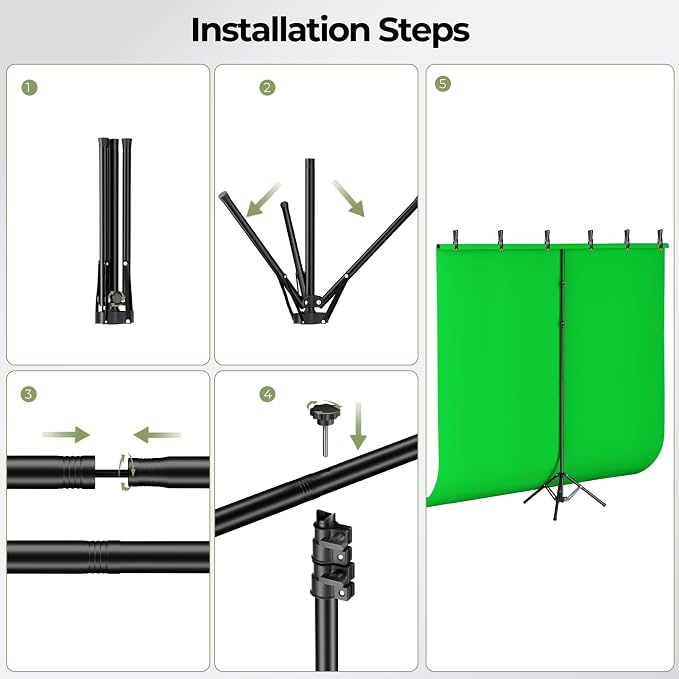 Emart 7x8ft Green Screen Backdrop Kit with T-Shape Stand and 6 Clamps | Reverse folding base for easy storage & transport，perfect for Photography, Photoshoot, Studio Video Recording, Streaming - Image 8