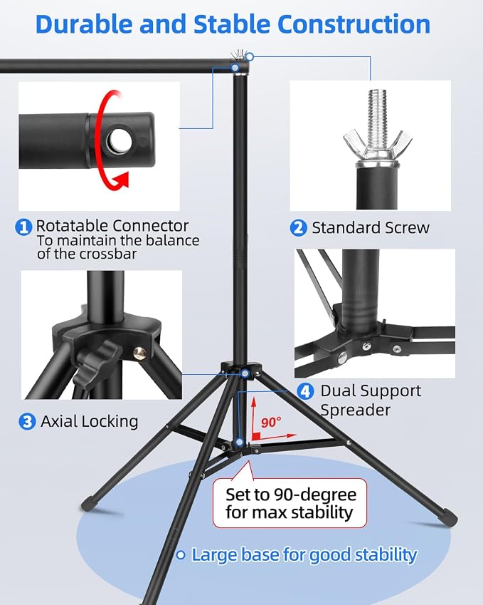 Hemmotop Backdrop Stand 10x8ft, Versatile Sizes Adjustable Banner Holder | Metal, Fits Projector Screen, Background, Balloon, Ideal for Photoshoot, Wedding, Birthday, Baby Shower Party, Photo Booth - Image 6