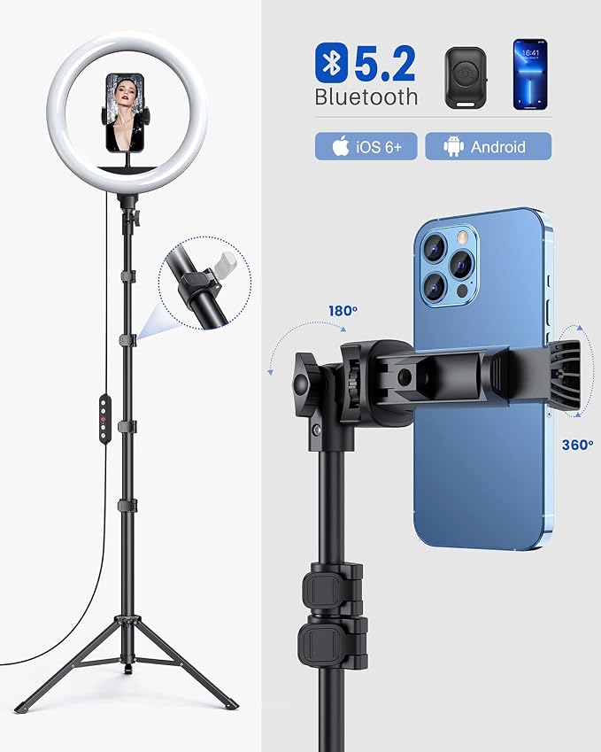 12'' Ring Light with Stand 72'' Tall & 2 Phone Holders,38 Color Modes Selfie Light with Tripod Stand, Big LED Ring Light for iPhone/Android/Camera,YouTube,Makeup - Image 4