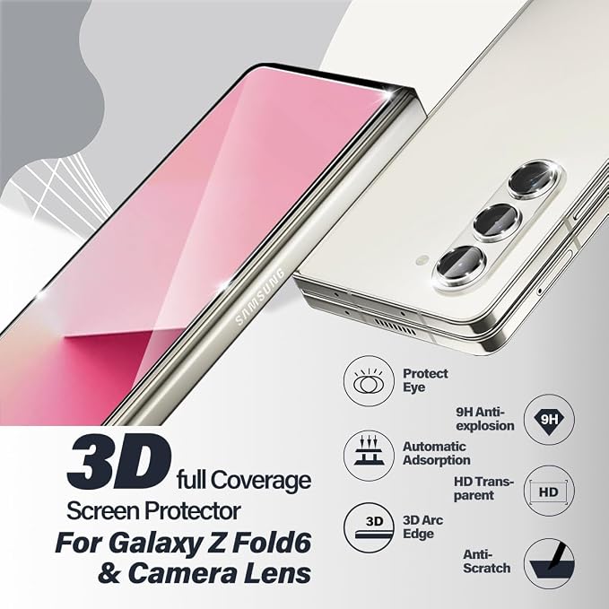 BIGFACE galaxy Z Fold 6 Screen Protector + Camera Lens Protectors, [2 + 2 Pack] HD Clarity Premium Tempered Glass,9H Hardness, 3D Touch Accuracy, Anti-Bubble Anti-Scratch Film - Image 2
