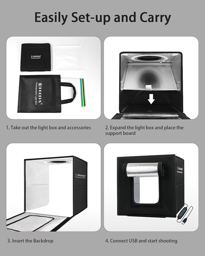 Light Box Photography, Portable Photo Studio Booth Box, 10" x 10" Professional Mini Shooting Tents with 104 LED Lights Dimmable, 6 Backdrops for Small Product: Jewelry, Miniature Models etc. - Image 7