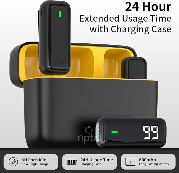NPTCL Wireless USB Type C Microphone for iPhone 17/15/16 PC Laptop Computer | Noise Canceling, LED Digital Charge Display, 1100mAh Charging Case, Lavalier Mics for Content Creator Vlog Video Recording - Image 3