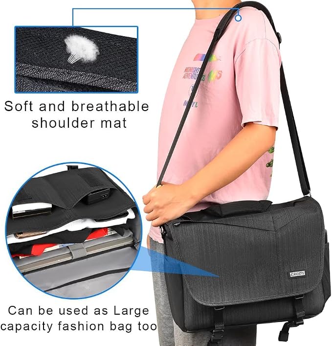 CADeN Camera Bag Case Shoulder Messenger Photography Bag with Laptop Compartment 14", Tripod Holder, Compatible for Nikon, Canon, Sony, DSLR SLR Mirrorless Cameras Waterproof Black - Image 8