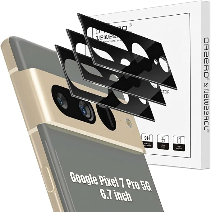 Orzero (3 Pack) Camera Lens Protector Compatible for Google Pixel 7 Pro 5G 6.7 inch, Protector de Cámera Tempered Glass 9 Hardness HD Anti-Scratch Case Friendly Does not Affect Night Shots by JumpIntoOrzeroLet%E2%80%99sExploreLikeNeverBefore