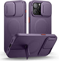 SURITCH for iPhone 15 Pro Max Case with Magnetic Camera Slide Cover and Adjustable Kickstand, Compatible with MagSafe, Shockproof Bumper Case Slim Protective Cover 6.7 Inch, Dark Purple by SURITCH