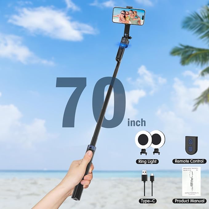 Auto Face Tracking Tripod for iPhone with Light,70inch Phone Tripod Holder with Gesture Control,Travel Selfie Stick for Content Creator Vlog Live Stream Video Recording - Image 7