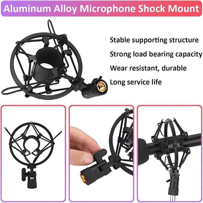 23-27mm Microphone Shock Mount Anti Vibration Mic Suspension Mount Aluminum Alloy Condenser Microphones Holder Clip with Metal Screw Adapter Isolation Absorber Studio - Image 2
