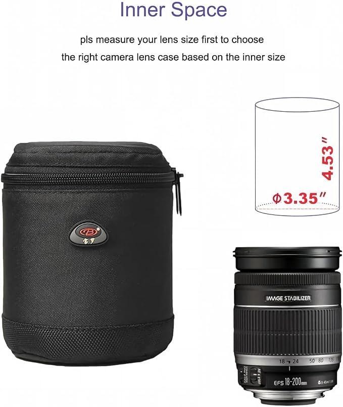 DSLR Lens Case Pouch for Small Camera Lens, Fits Up to 3.35" x 4.53" | Padded Lens Pouch – Water-Resistant, Zip Closure, Shoulder Strap, Fits Small DSLR Lenses, Ideal for Travel & Storage - Image 2