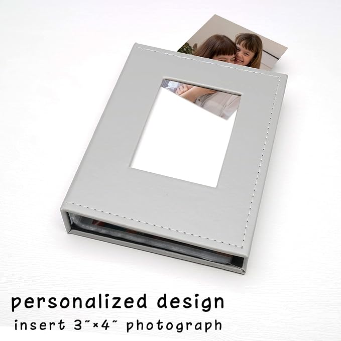 Small Photo Album 4x6, Pack of 2 Leather Photo Book, Each Mini 26-Page Album Holds 52 Photos, Art Presentation Folder for Postcards & Picture Storage Grey - Image 2
