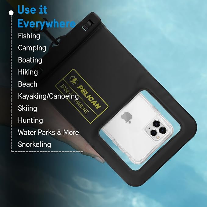 Pelican Marine Waterproof Phone Pouch (XL) - Black/Hi-Vis Yellow | Touchscreen IP68 Floating Waterproof Phone Case w/Detachable Lanyard - Fits All Phones - Beach Cruise Ship Travel Essentials - Image 7