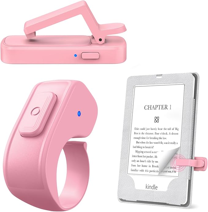 Page Turner Ring for Kindle,Remote Control for iPhone iPad Tablets eReaders | Clicker Page Turner for Kindle Accessories for Camera Video Record&Shutter Selfie with Storage Bag, Fits Thick Cases (Pink) by JIMZOO