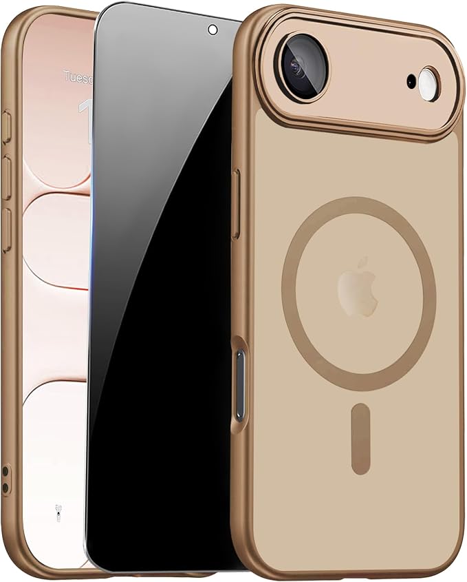 for iPhone Air Case with Privacy Screen Protector, Brown | Full Camera Protection, Magnetic, Compatible with MagSafe, Translucent Matte Shockproof Phone Cover for iPhone 17 Air by ZOZDOKG