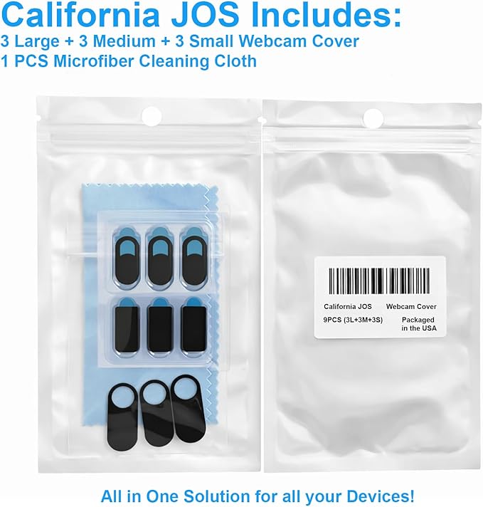 JOS California 9 Pack(3 Large + 3 Medium + 3 Small) 0.03 inch Ultra Thin Webcam Cover Slide Camera Blocker Protect Your Privacy Security for MacBook Air, Laptop, iPad, iMac, PC, iPhone - Image 2