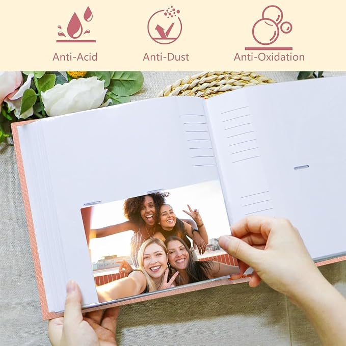 Holoary Photo Album 4x6 200 Photos, 200 Pockets 4”x6” Picture Album, Linen Fabric Cover Big Picture Book for Photos with Writing Area, 4x6 Photo Albums for Family Weddings Travel Memories(Pink) - Image 6