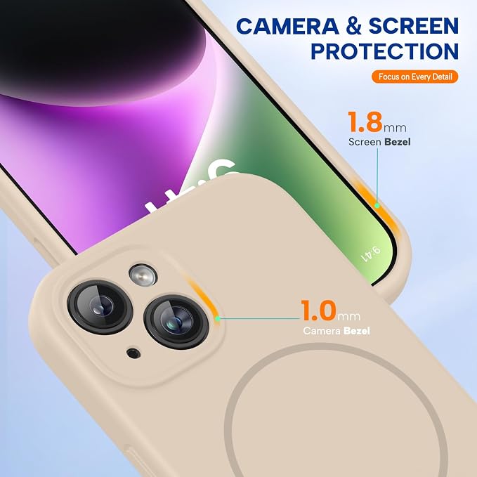Miracase Silicone & Magnetic for iPhone 14 Case, Sand | Compatible with MagSafe, Soft Microfiber Lining, Premium Silicone Cover Shockproof Drop Protection Phone Case for 14 - Image 7
