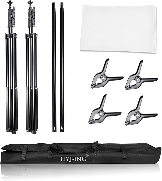 Photo Background Support System with 8.5 x 10ft Backdrop Stand Kit, 100% White Cotton Muslin Backdrop,Clamp, Carry Bag for Photography Video Studio - Image 2