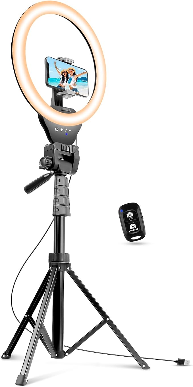 Sensyne 12-inch Ring Light with 67-inch Selfie Stick, Tripod and Phone Holder, Selfie Remote Control Circle Light for Live Stream/Video Recording/TikTok, Compatible with All Phones and Cameras by sensyne