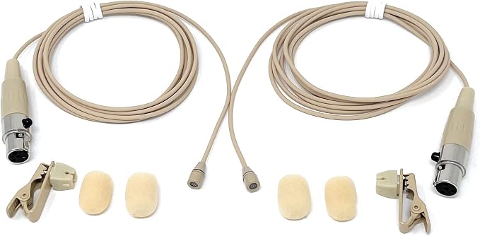 Pair of Lavalier Lapel Mics w/ 4 pin Mini XLR TA4F for Shure Wireless | 4 Pin Mini XLR TA4F Connector by Unknown