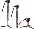 Cayer FP34 Video Monopod, 71" Alu 4-Section Fluid Head with Feet for DSLR | 4-Section Alu Tube, Fluid Head, Folding 3-Leg Base, 13.2 Lb Load, Dual-Mode Compatible Mount by Cayer