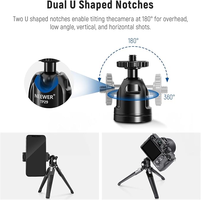 NEEWER Mini Metal Table Tripod with 360° Ball Head, TP29 | Support Vertical Recording and Handle, Portable Travel Tripod. 1/4" Screw for Camera Mobile Phone Action Cam, Max. Load 3 kg - Image 6