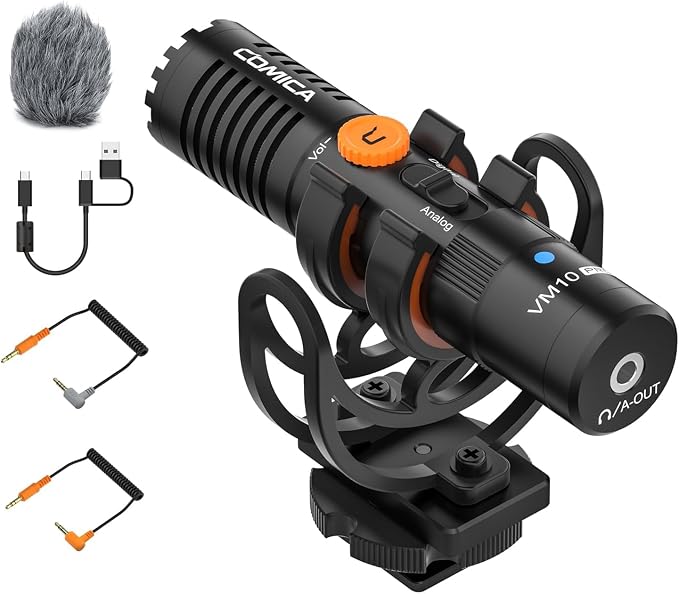 COMICA VM10 PRO Universal Video Microphone - Adjustable Gain, USB C Digital Output, Monitoring - Shotgun Mic for Camera, Smartphone, Tablet, PC - Ideal for Vlogging, Live Streaming, and Recording by COMICA
