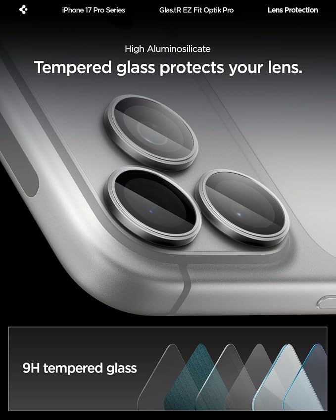 Spigen Camera Lens Protector for iPhone 17 Pro Max / 17 Pro - Gray | GlasTR EZ Fit Optik Pro, 9H+ Tempered glass, Scratch resistant, Auto-align tray, Original photo quality, Case-friendly, 2Pack - Image 6